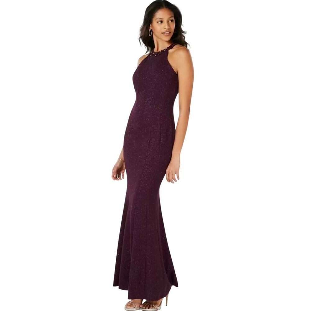 Nightway Purple Evening Gown Beaded Sleeveless Formal Mermaid Dress Size 6